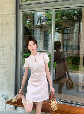 【UONE】柔光蝶影清冷新中式气质提花精致连衣裙