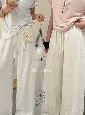 极简轻薄-皮裤百搭抽绳显瘦阔腿休闲裤(白色杏色有里衬防透)