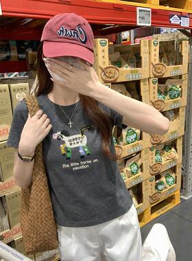 官图特价1*1纯棉螺纹210克短袖t恤女夏新款韩系刺绣正肩圆领上衣