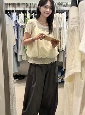 MISS密思家-蓬花苞背心+天丝柔软舒适花边短袖T恤两件套套装51017