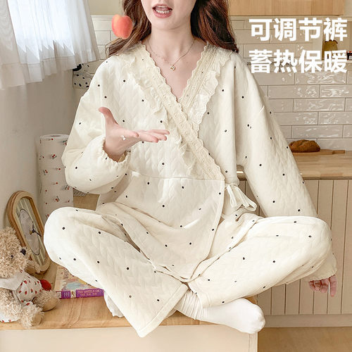 空气棉月子服秋冬产后10月份11孕妇和服哺乳衣睡衣大码套装可外穿