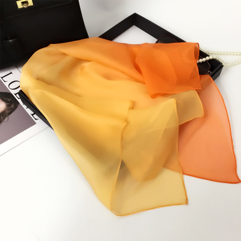 100%桑蚕丝真丝渐变色中方巾女披肩春秋百搭雪纺夏季小领巾舞蹈巾