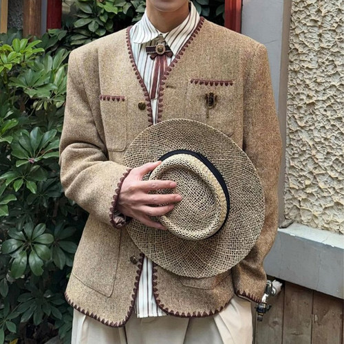 彩点呢料学院风单排扣小香风西装