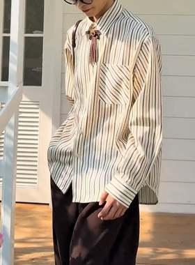 fmario【春日画布】复古学院蝴蝶领结美拉德条纹衬衫袖衬男女外穿