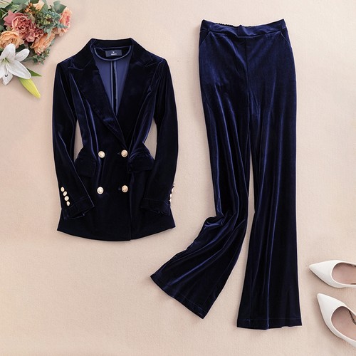 金丝绒短款西服套装女裤子
