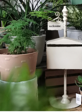 铁艺做旧白welcome字母邮箱摆件 复古园艺铁皮信箱装饰品