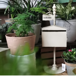 铁艺做旧白welcome字母邮箱摆件 复古园艺铁皮信箱装饰品