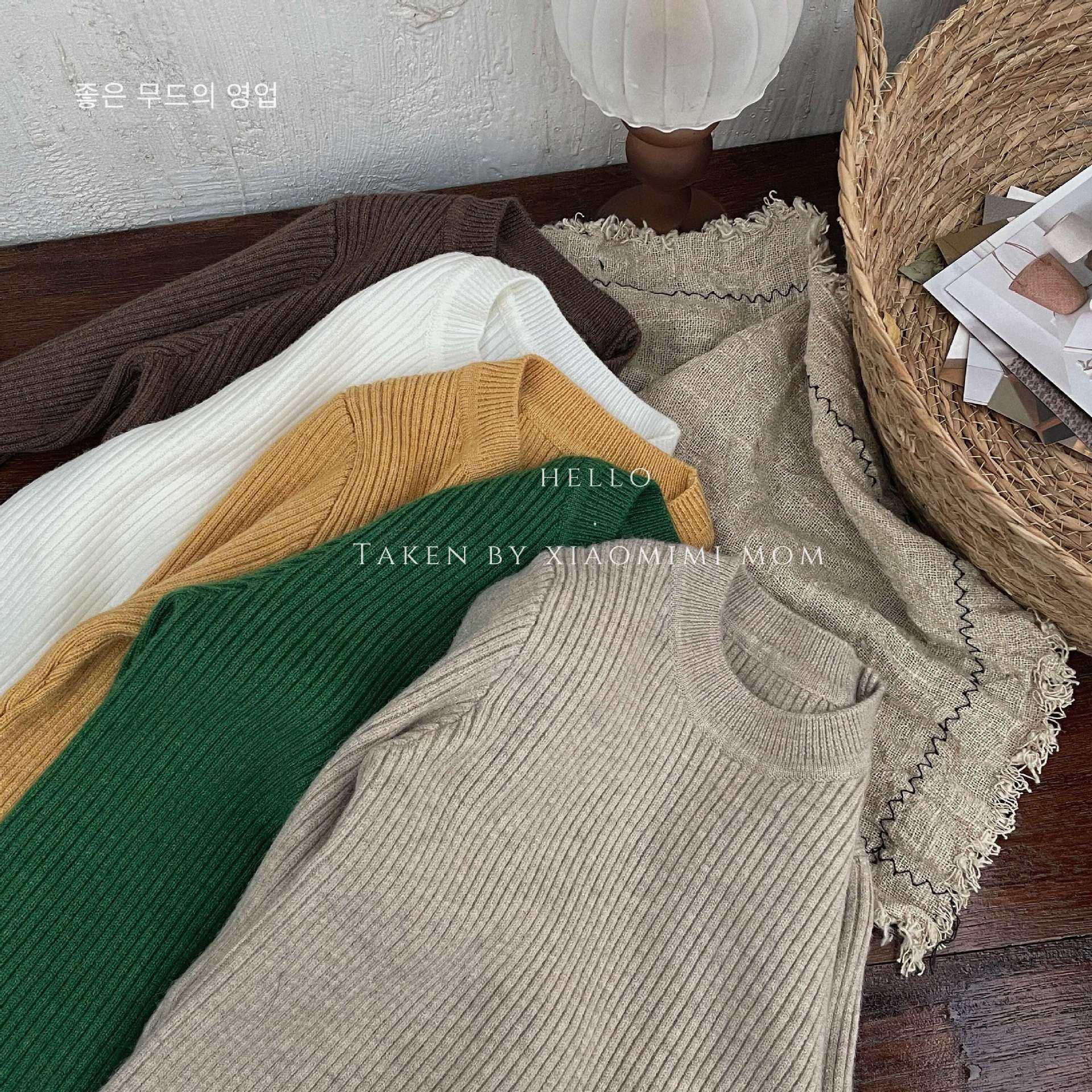 男童女童毛衣圆领百搭纯色儿童针织打底衫宝宝毛线上衣秋冬装无帽