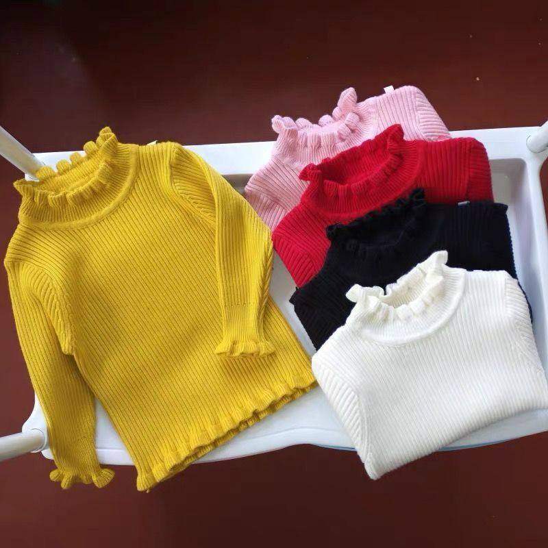 女宝宝荷叶边套头中小童针织衫春秋纯色外穿毛衣木耳边打底衫韩版