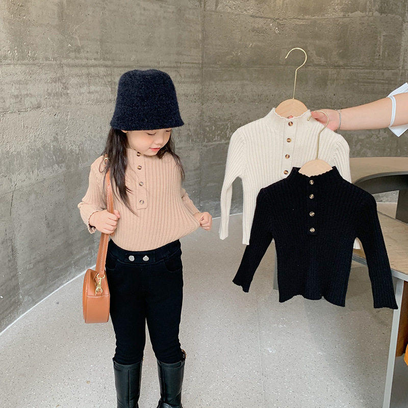 女童毛衣秋冬季2026新款韩系儿童洋气黑色修身打底针织衫上衣纯色