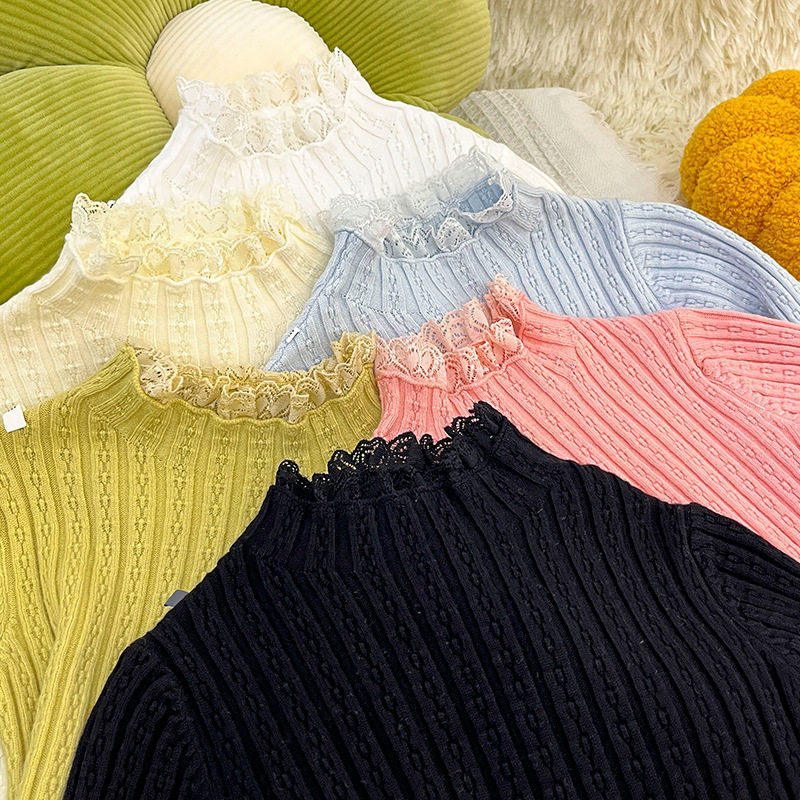 2026秋冬新款儿童内搭打底针织衫蕾丝花边半高领女童毛衣韩版长袖
