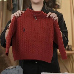 中大童女童毛衣男童儿童秋冬针织衫打底新款拉链高领毛衣红色童装
