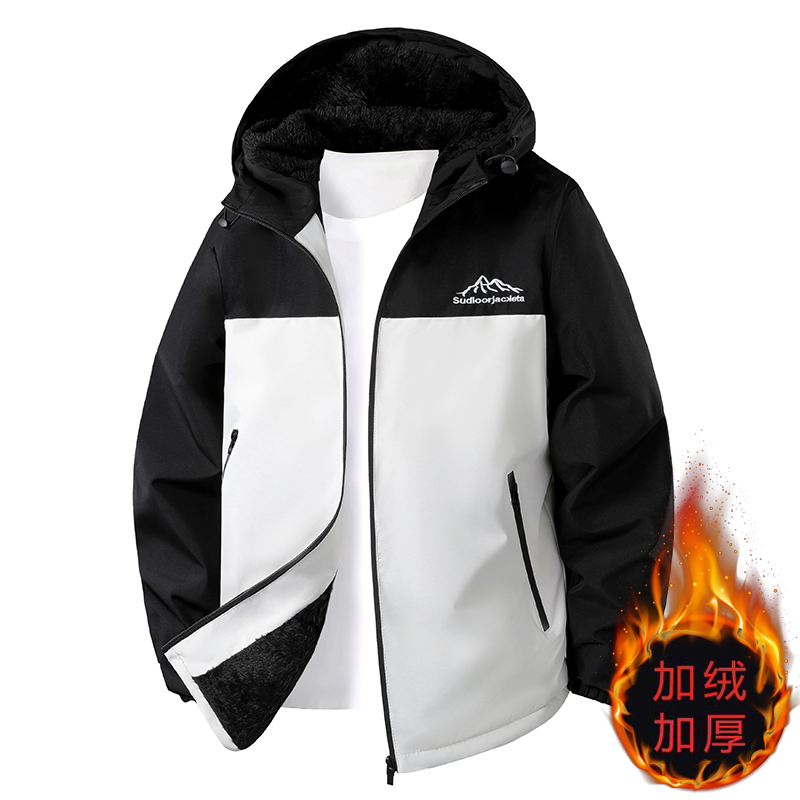 加绒加厚男士棉衣外套秋冬季休闲运动冲锋衣棉袄防风防水男装棉服