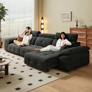拉芙菲电动布艺沙发床多功能棉麻布沙发大小户型伸缩直排客厅沙发