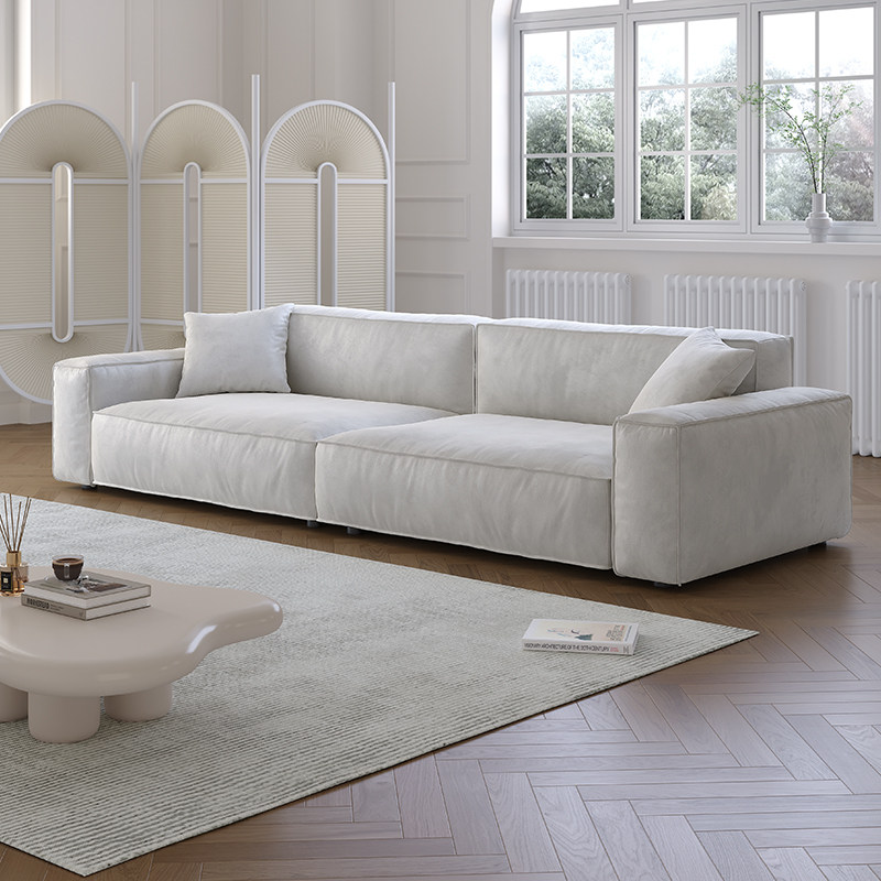 拉芙菲 豆腐块沙发客厅磨砂布艺大坐深羽绒直排方块沙发奶油风