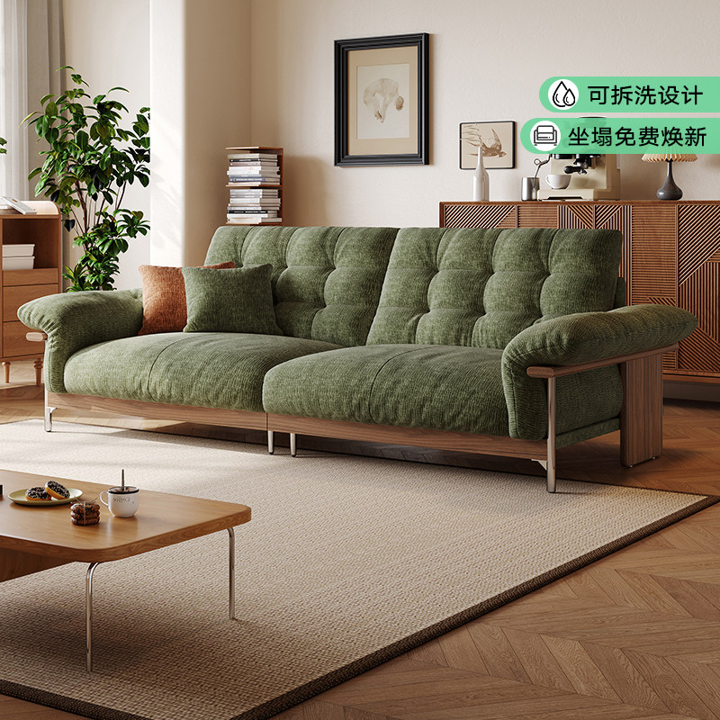 拉芙菲中古风可拆洗布艺沙发北欧小户型实木棉麻直排客厅布沙发