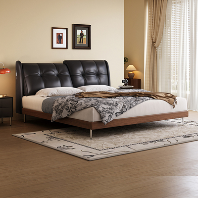 拉芙菲/LFF中古风白蜡木真皮床