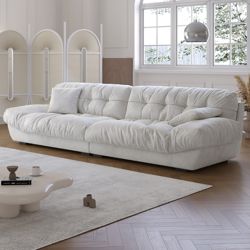 拉芙菲奶油风云朵沙发客厅设计师直排磨砂布艺复古羽绒大坐深沙发