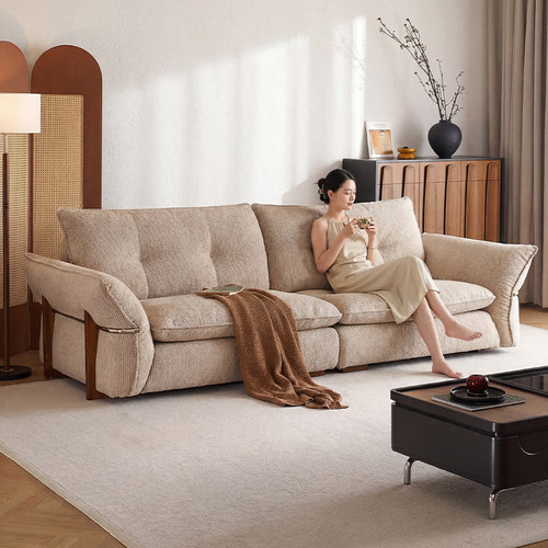 拉芙菲初见沙发中古风可拆洗布艺沙发雪尼尔绒客厅棉麻直排沙发