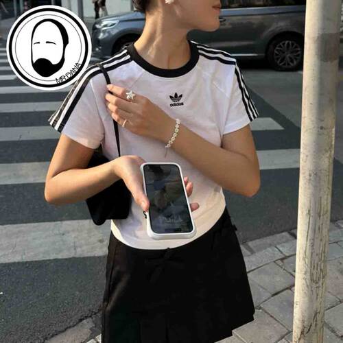 Adidas阿迪达斯三叶草女子三条纹插肩短款运动短袖JC8703  JC8704