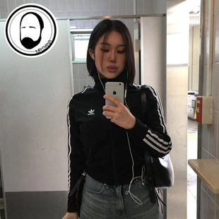 Adidas阿迪达斯三叶草外套女三条杠针织休闲夹克IW3162 IY7278