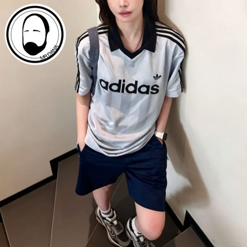 Adidas阿迪达斯三叶草男女款条纹V领足球衫短袖T恤 KE2453 KE3580