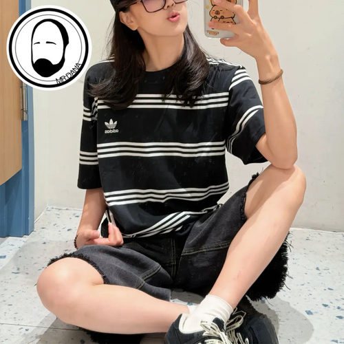 Adidas阿迪达斯三叶草3-Stripes条纹拼色 纯棉男女T恤短袖 IL4703