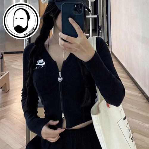 Nike耐克外套女子V领修身收腰鱼骨衣运动长袖上衣 FD2377-100-010