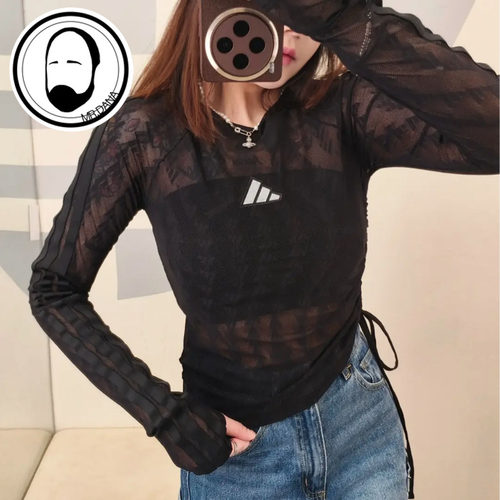 Adidas阿迪达斯STORY MESH 女款运动休闲修身长袖T恤罩衫 KB7607