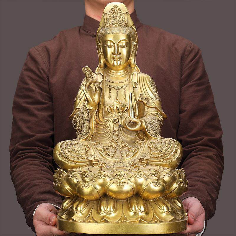 纯铜观音佛像摆件供奉家用居家坐莲观世音娘娘送子保平安