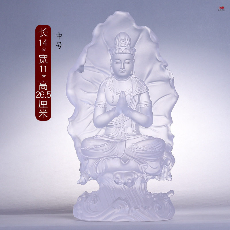 琉璃荷叶观音观自在菩萨佛堂结缘摆件禅意中式家居供奉观世音佛像