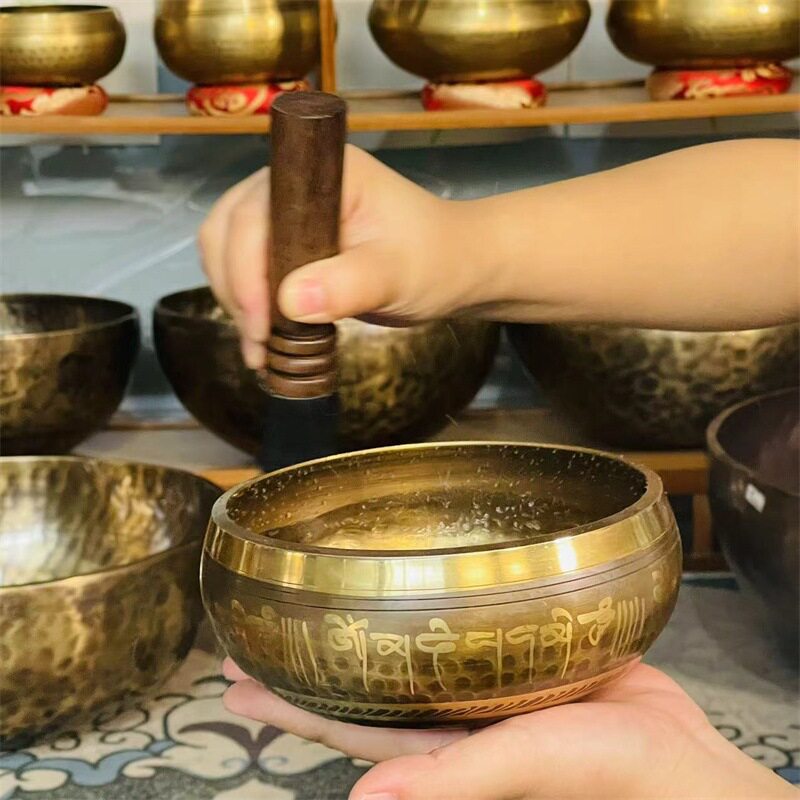 尼泊尔手工铜磬金刚杵佛音碗静心钵盂摆件家用瑜伽用音疗颂钵乐器