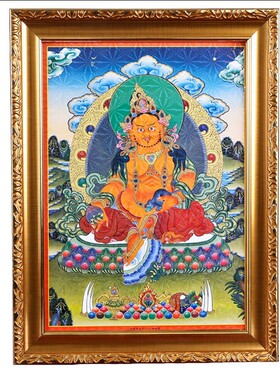 黄财神唐卡西藏手工手绘挂画藏室内装饰画相框画 壁画