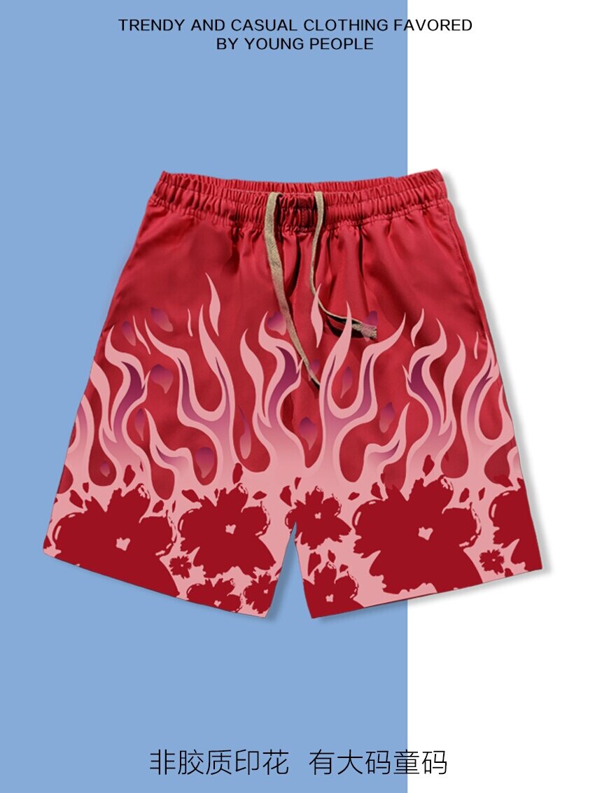 AMERICAN FLAME TIDE BRAND CASUAL SPORTS PRINT BEACH PANTS TRENDY STATEMENT SHORTS MENS AND WOMENS CROPPED PANTS ARE AVAILABLE IN PLUS SIZES