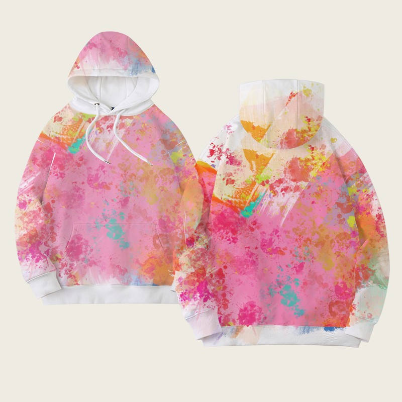 休闲粉色涂鸦2023新款连帽卫衣女男加绒大码潮流显白女士外套上衣