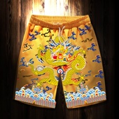 透气速干沙滩裤 短裤 休闲五分裤 国潮龙袍潮流夏季 男个性 宽松大码