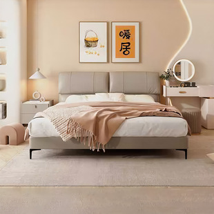 慕思旗舰店真皮床主卧大床1米8双人床悬浮床卧室实木床储物床架