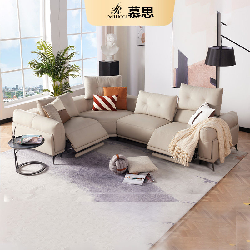 慕思集团旗下艾慕沙发头层牛皮异形转角功能沙发真皮艺客厅轻奢