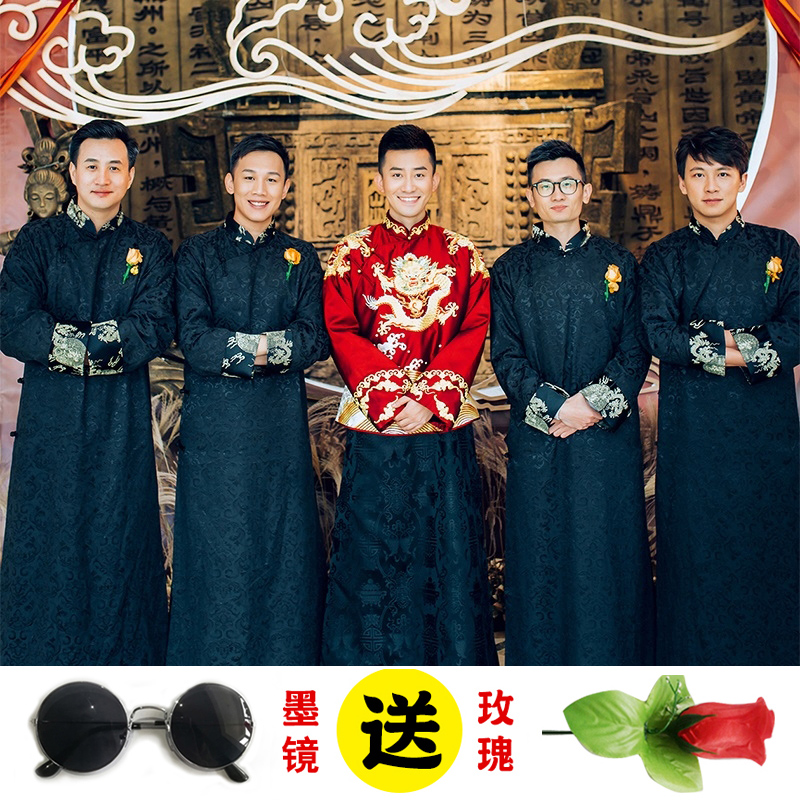 中式婚礼伴郎服兄弟装同款马褂