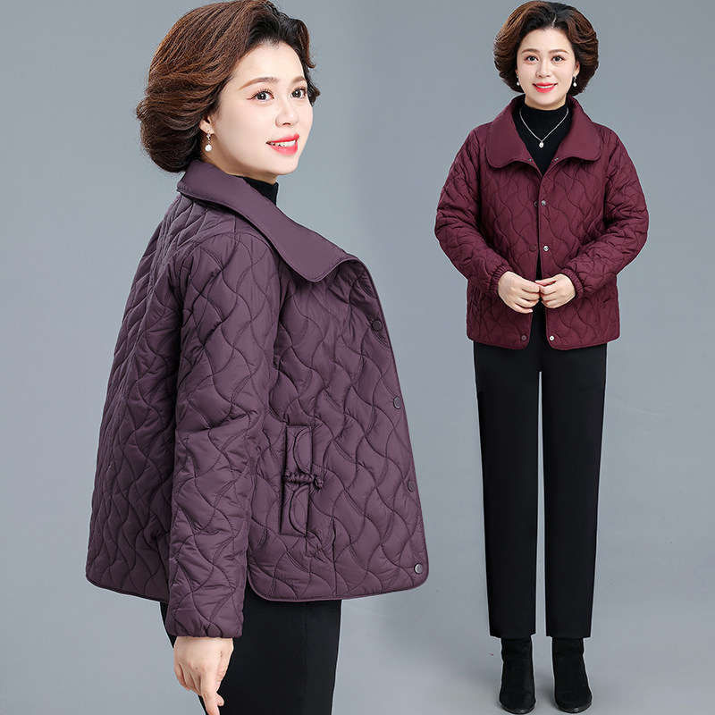 妈妈装秋冬外套2025夹棉洋气中老年女冬装轻薄羽绒棉服小个子棉袄