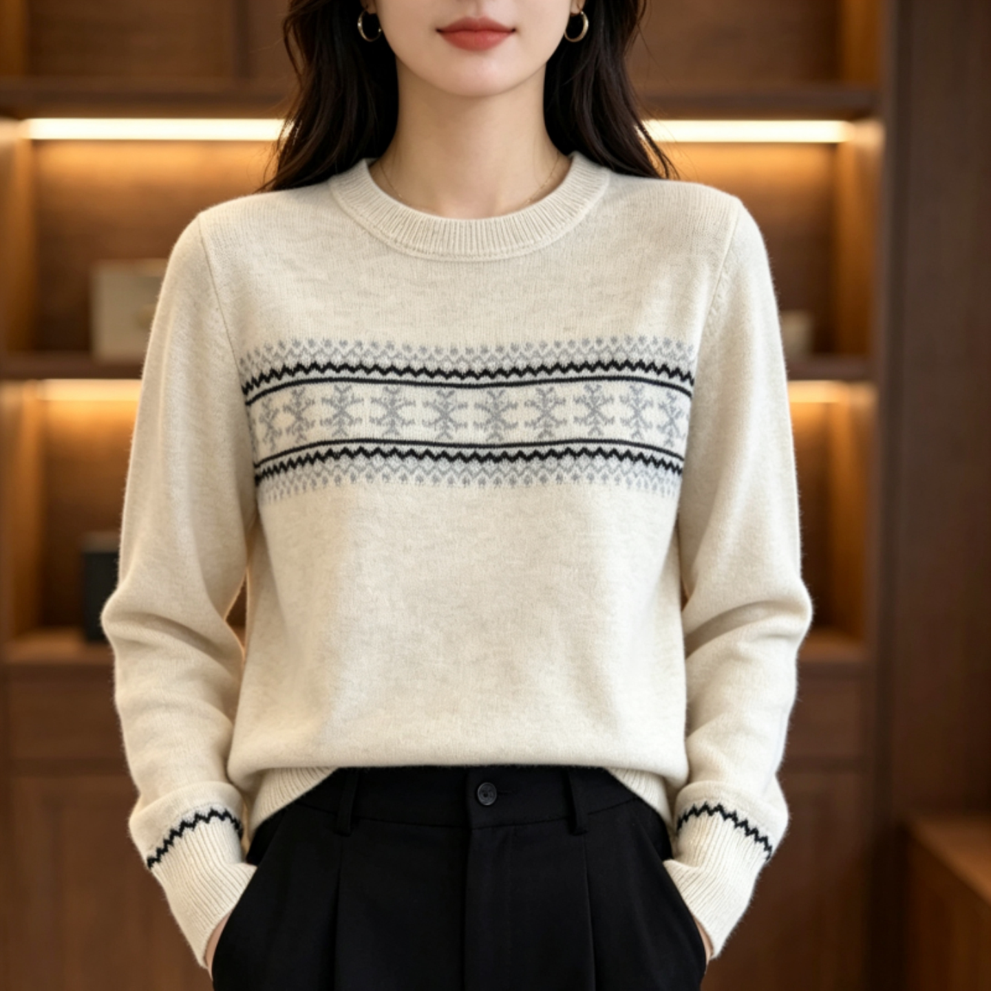 针织衫女长袖套头纯色秋冬毛衣
