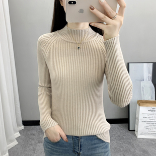 女2026春装 纯色可外穿修身 新款 女装 厚打底毛衣 韩版 半高领打底衫