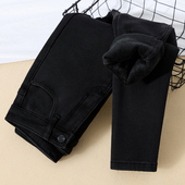 女高腰冬季 2025年新款 加厚保暖弹力修身 加绒牛仔裤 紧身显瘦小脚裤