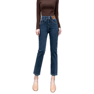 烟管裤女2025年新款秋冬季高腰显瘦冬加绒小个子九分直筒牛仔裤子