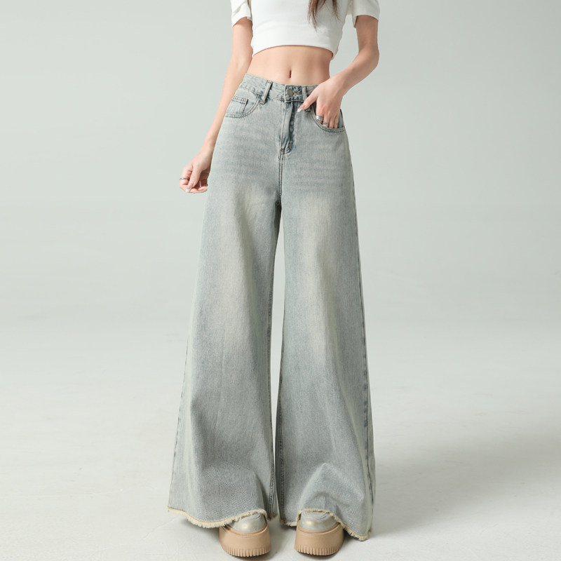 浅色阔腿牛仔裤女春秋2025