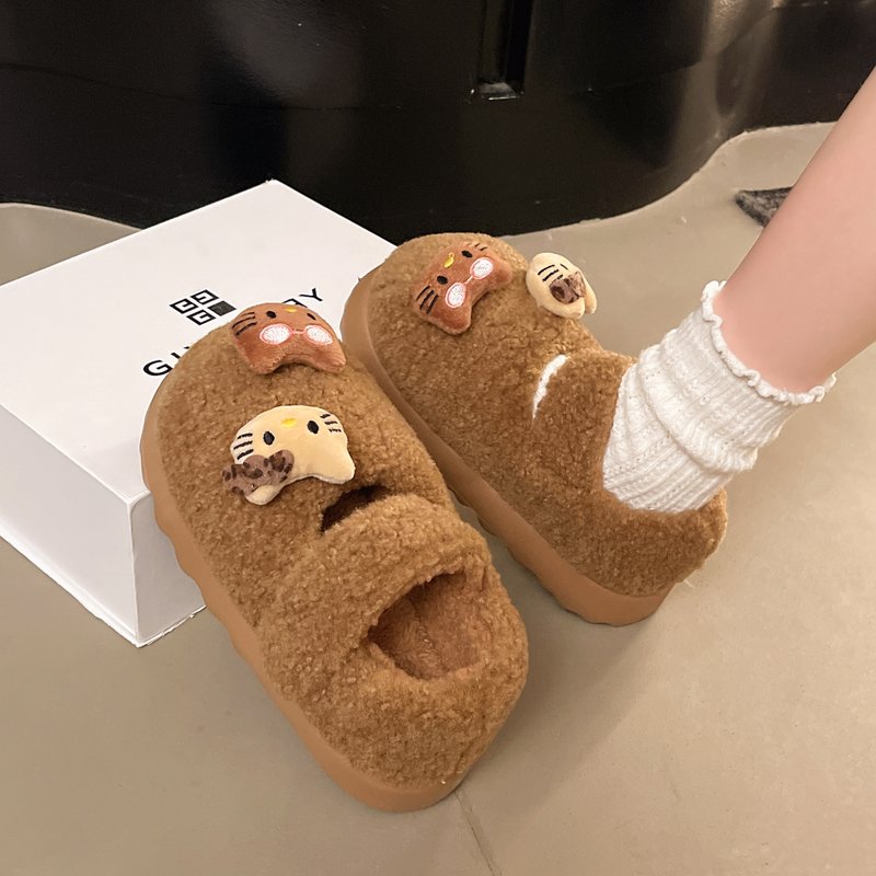 网红爆款可爱凯蒂猫毛绒绒单鞋