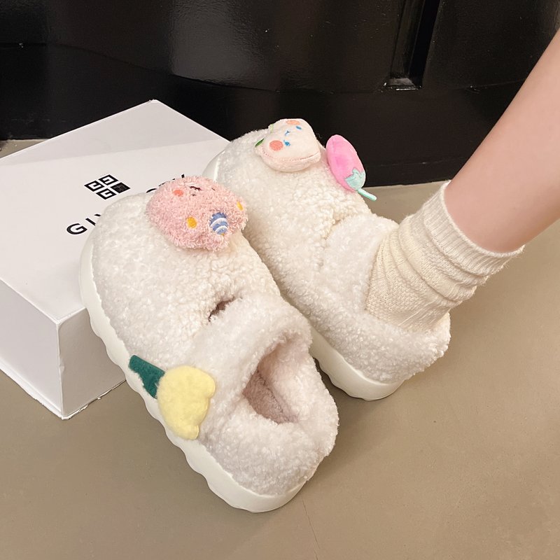 甜美小熊厚底毛毛鞋女冬季