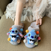 卡通史迪仔棉拖鞋 男大码 女秋冬季 室内居家包头拖保暖毛绒情侣拖鞋