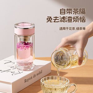 希诺名创优品迷你双层玻璃杯女高颜值便携水杯办公室泡茶杯子2026