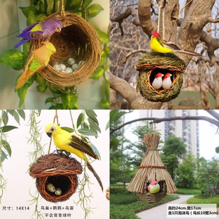 鸟窝鸟巢小鸟用品鸟笼手工草编户外田园风格仿真装饰品农家乐挂件